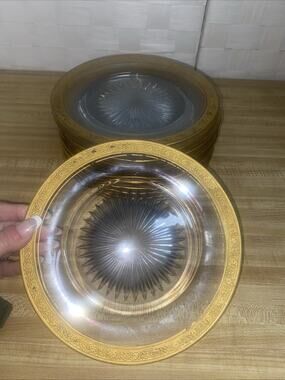 Set of 12 Tiffin Franciscan Valencia Starburst 22K Gold Encrusted Plates 7.75”